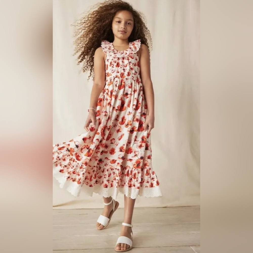 Matilda Jane red poppy maxi dress with lace 12y